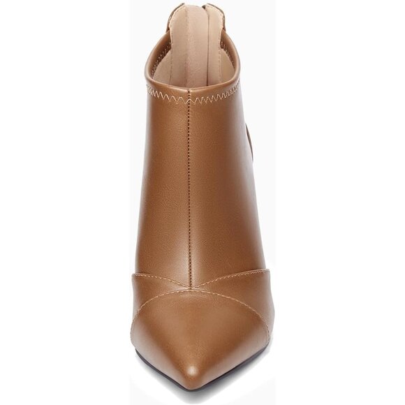 Women's Light Brown Dress Boots Pointed Toe Stiletto High Heel Splicing Booties - Picture 4 of 4